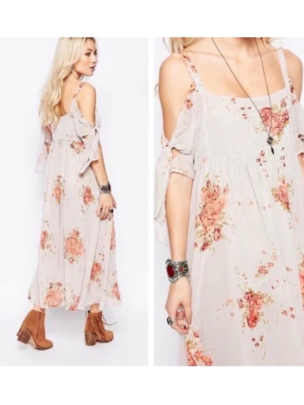 Free People Dusty Lilac Maxi Dress with Orange Floral Print